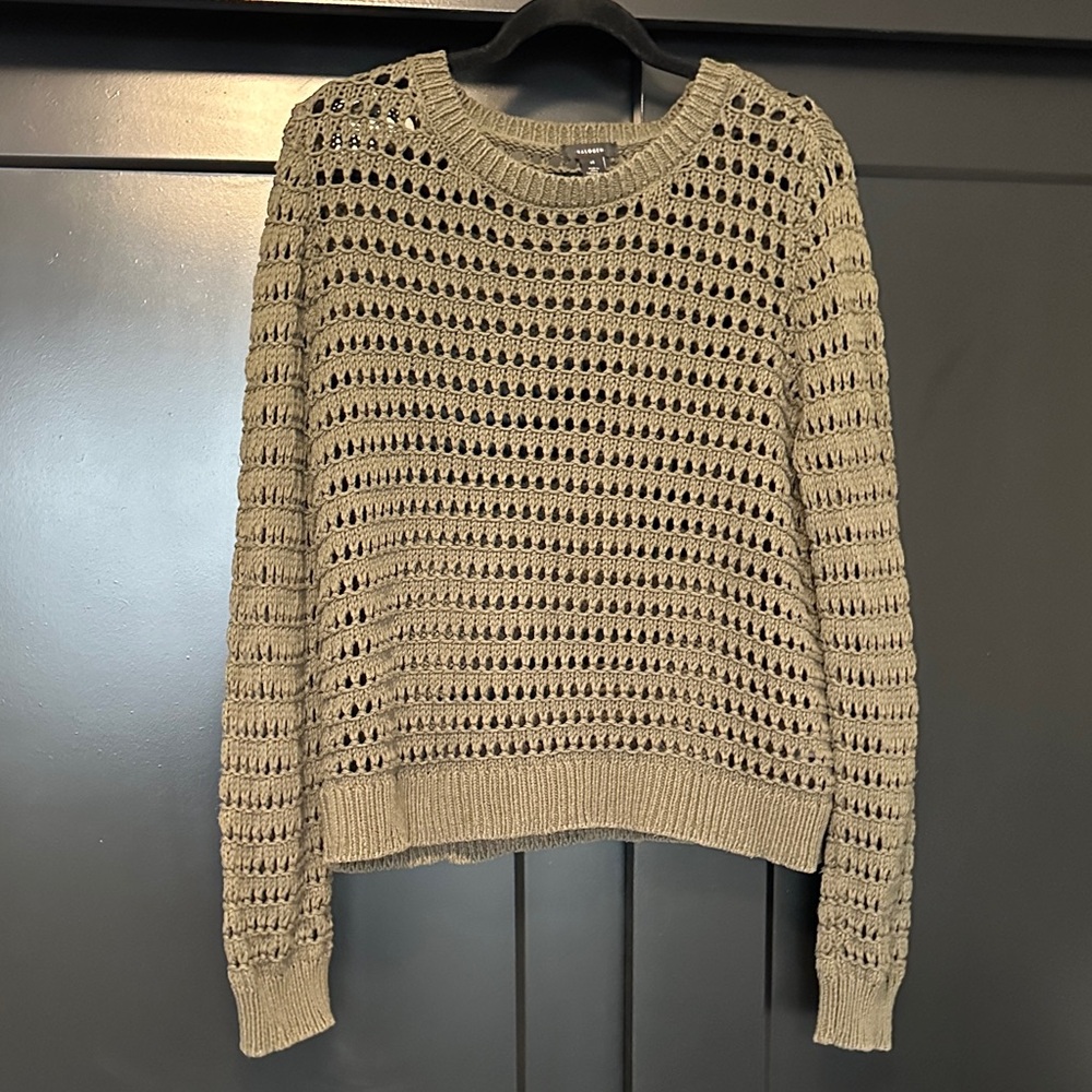 Halogen Open-Knit Sweater in Dark Green